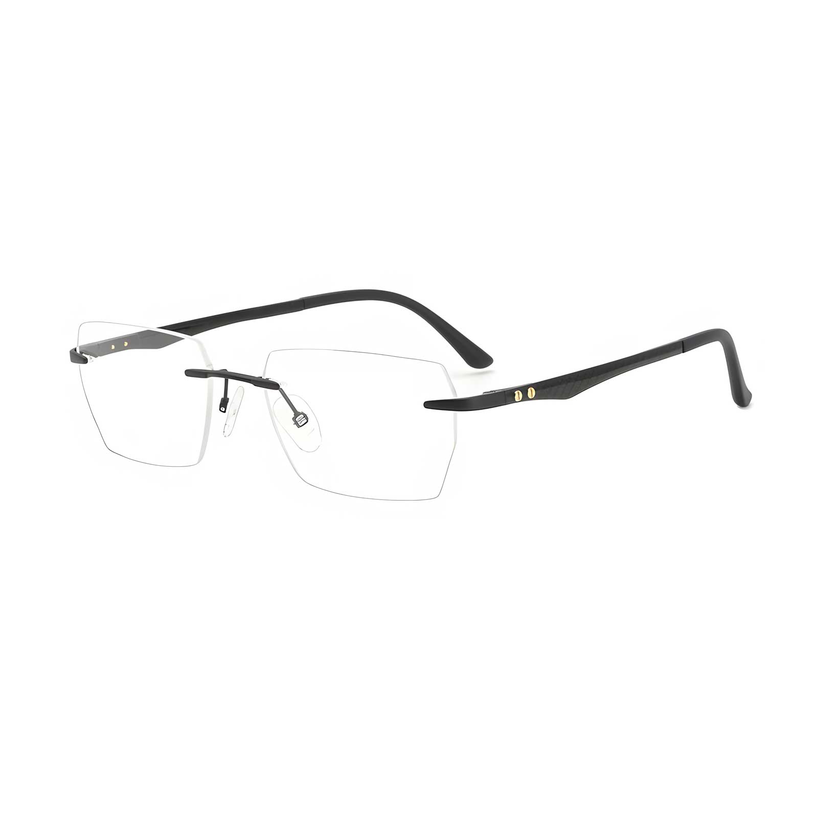 Rimless Rectangle Glasses – Titanium Frame, Carbon Fiber Temples