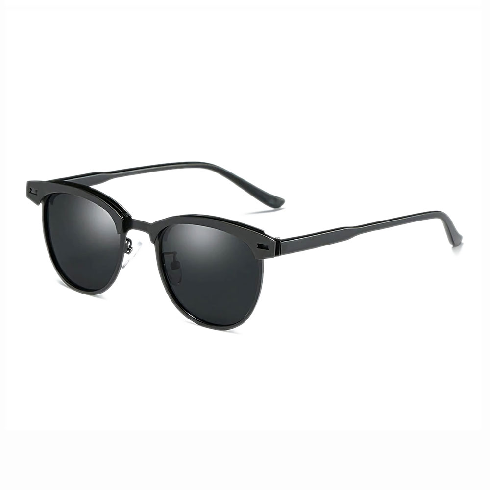 Polarised Clubmastor Sunglasses Black & Gold Frames Browline Full UV400 