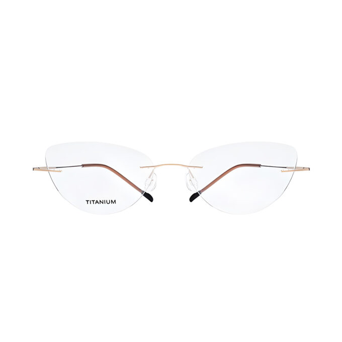 Gold-Rimless-Cat-Eye-Titanium-Memory-Metal-Eyeglass-Frames