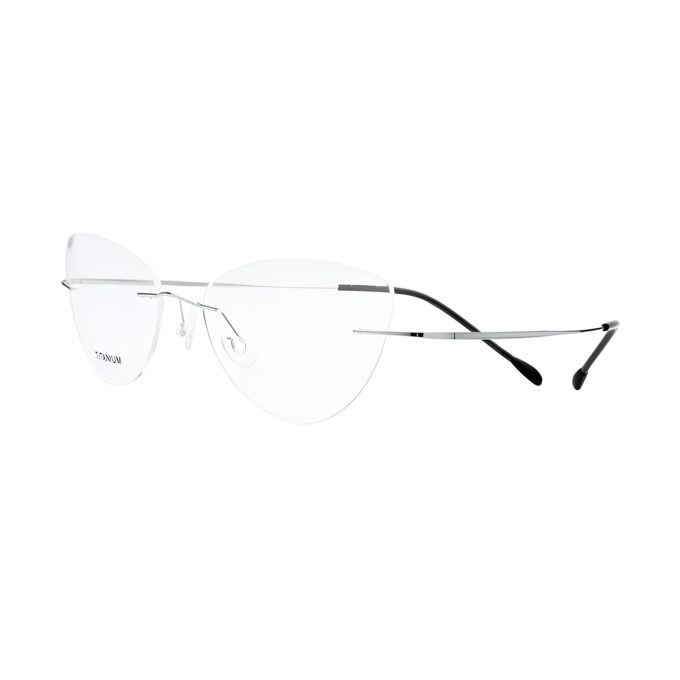 Silver-Rimless-Cat-Eye-Titanium-Memory-Metal-Eyeglass-Frames