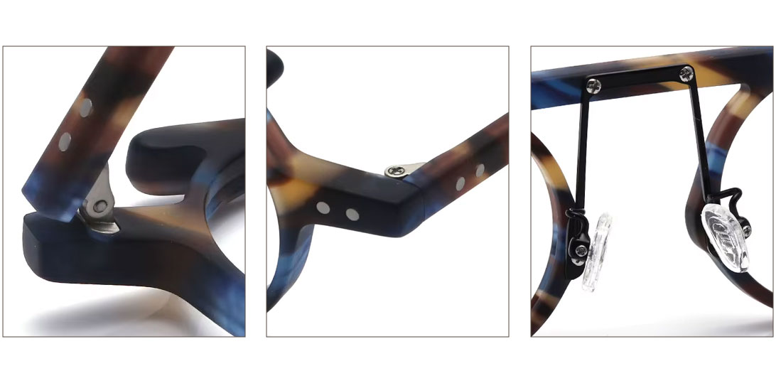 RADICAL Round Avant-Garde Eyeglass Frames Hinge and Acetate Texture Detail
