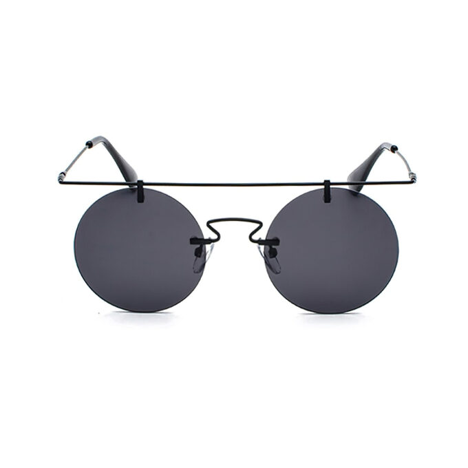 Round Semi Rimless Sunglasses Black