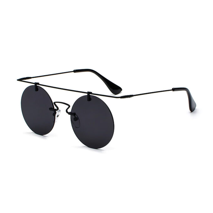 Round Semi Rimless Sunglasses Black