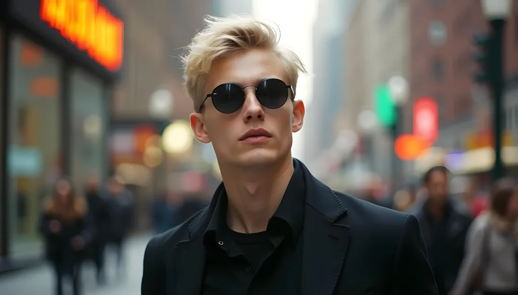 Young man wearing Mens Sunglasses Metal Frame