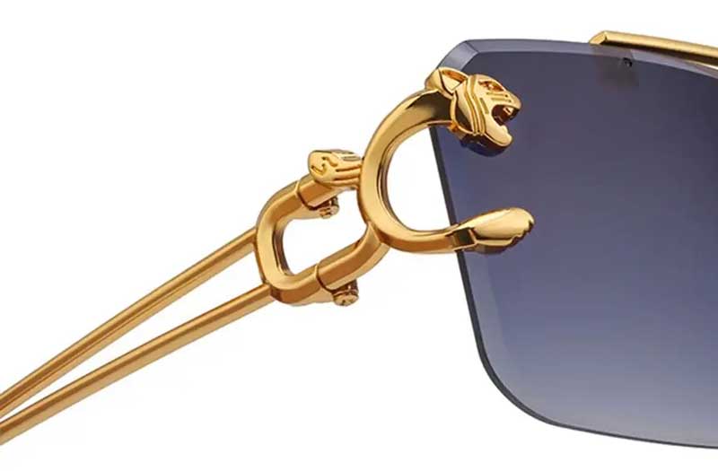 PANTHER Metal Alloy Rimless Sunglasses – Golden Frame PANTHER Metal Alloy Rimless Sunglasses – Golden Frame with Diamond Cut Polycarbonate Lenses