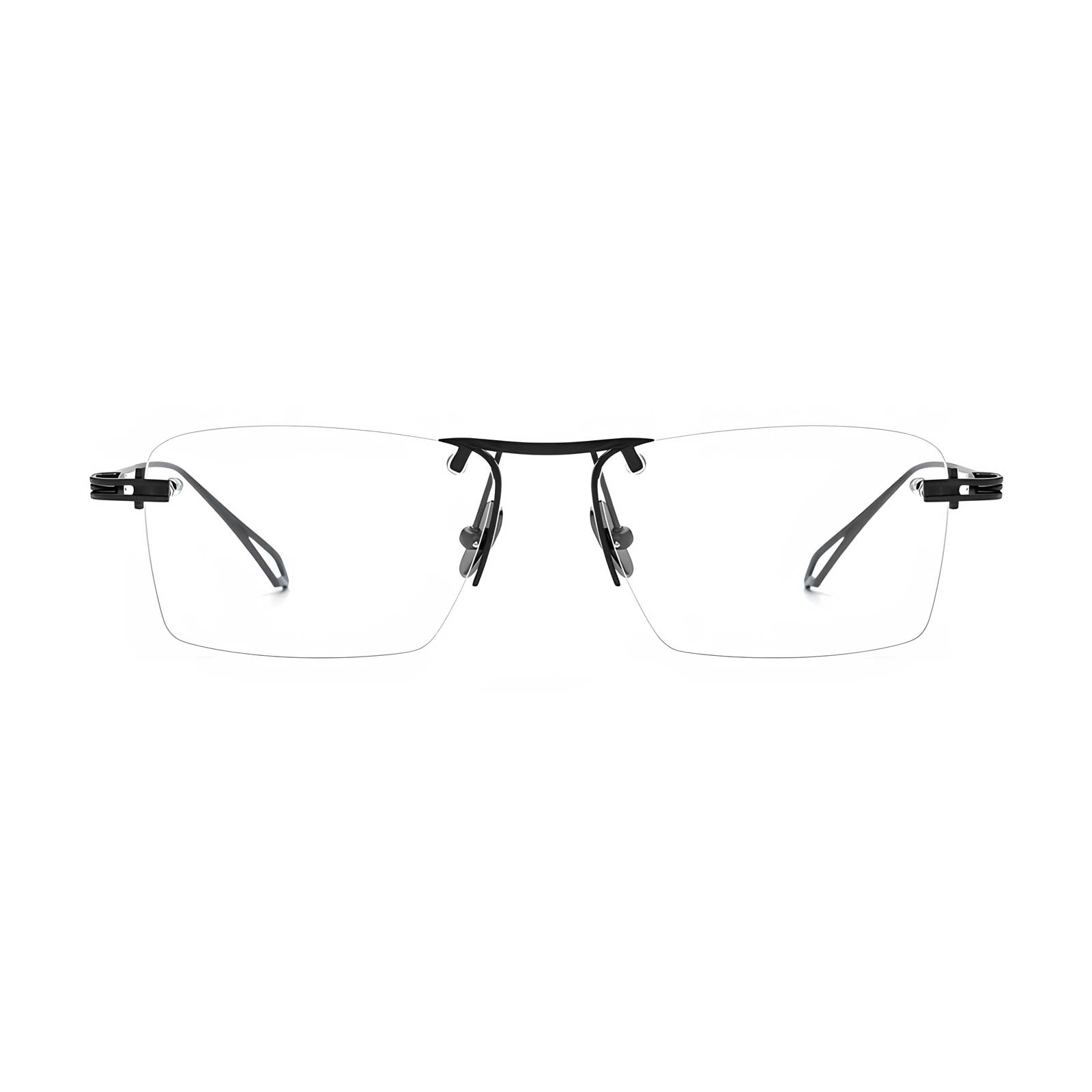 10-Rimless-Titanium-Prescription-Glasses-Black-Front-View