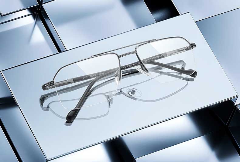 LINEA Titanium Semi-Rimless Aviator Eyeglass Frames Front View