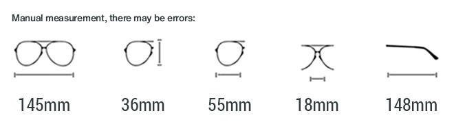 MIRO Titanium Full Rim Magnetic Clip-On Frames Size Chart